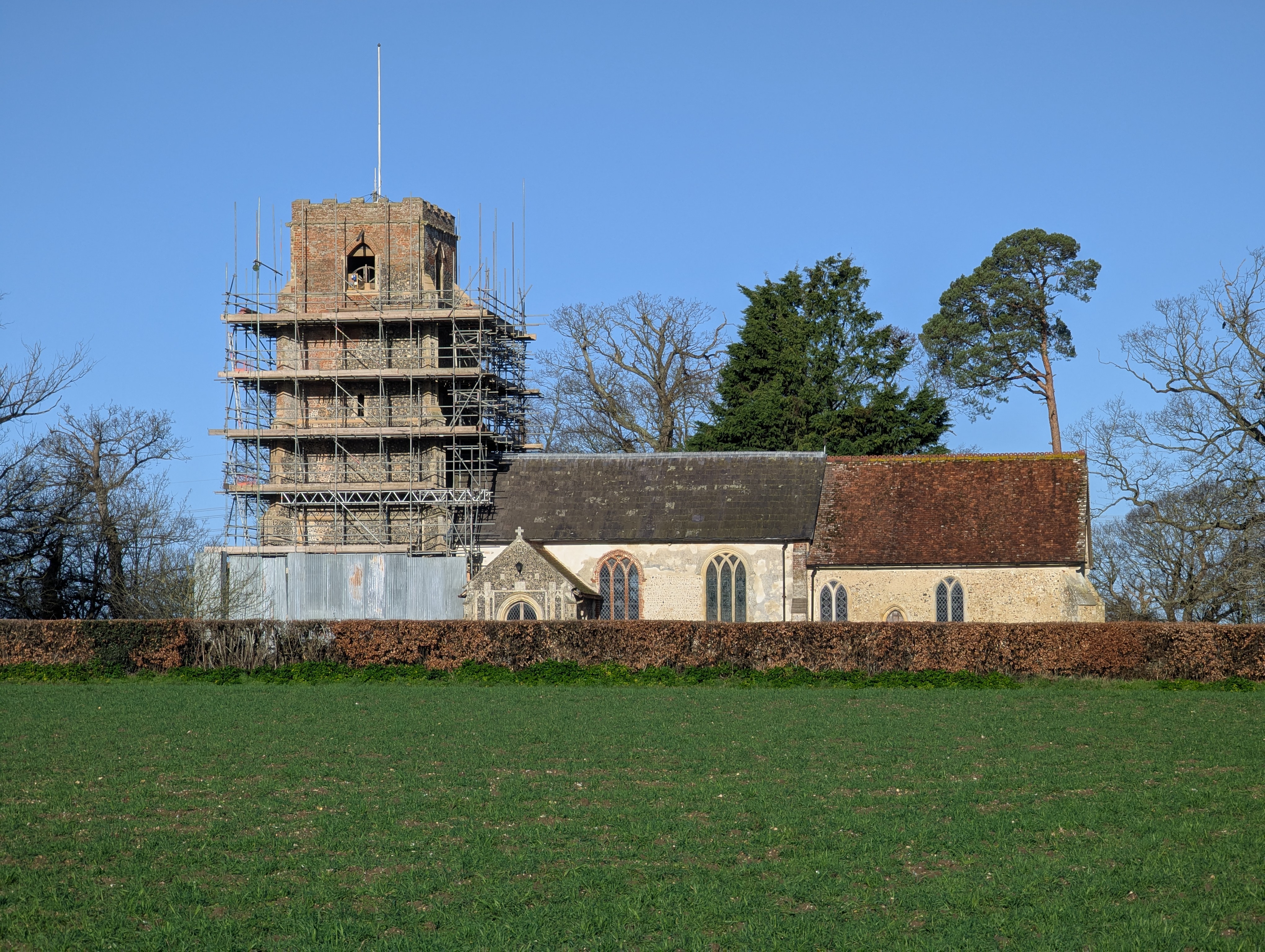 Church tower repairs underway